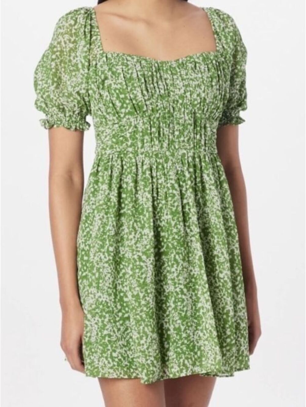 Abercrombie & Fitch Green Floral Smocked Puff Sleeve Mini Dress M